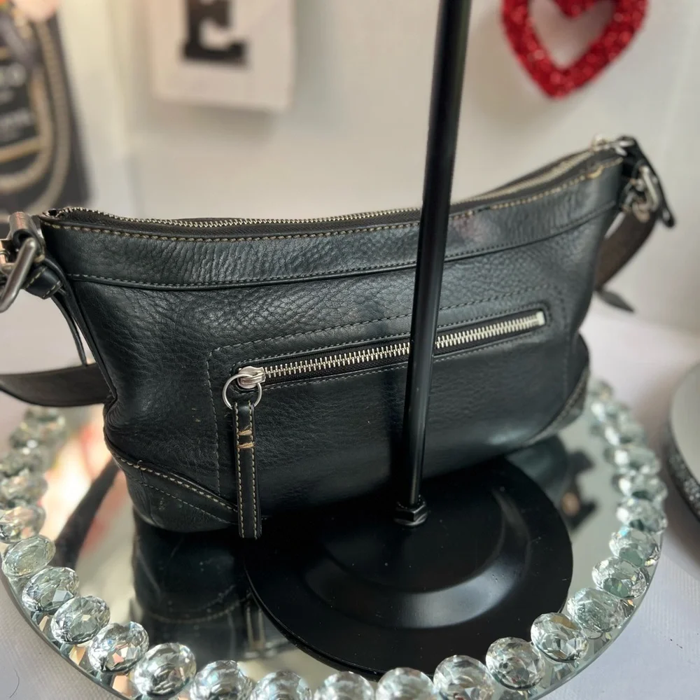 Coach Black  pebble leather Shoulder Bag with Crescent Silhouette